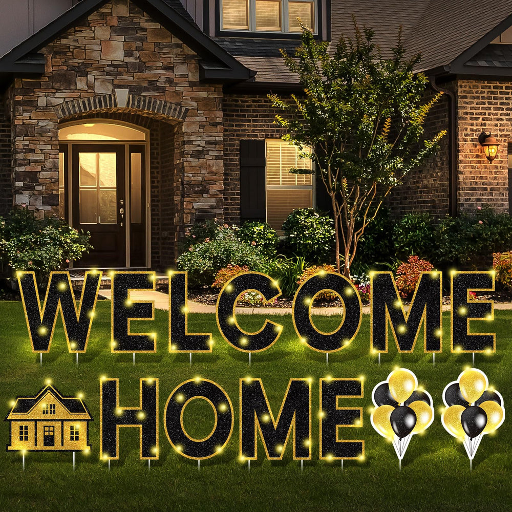 Yerliker front view of full welcome home display showing clear greeting and curb appeal