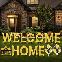 Yerliker front view of full welcome home sign showing clear greeting and curb appeal