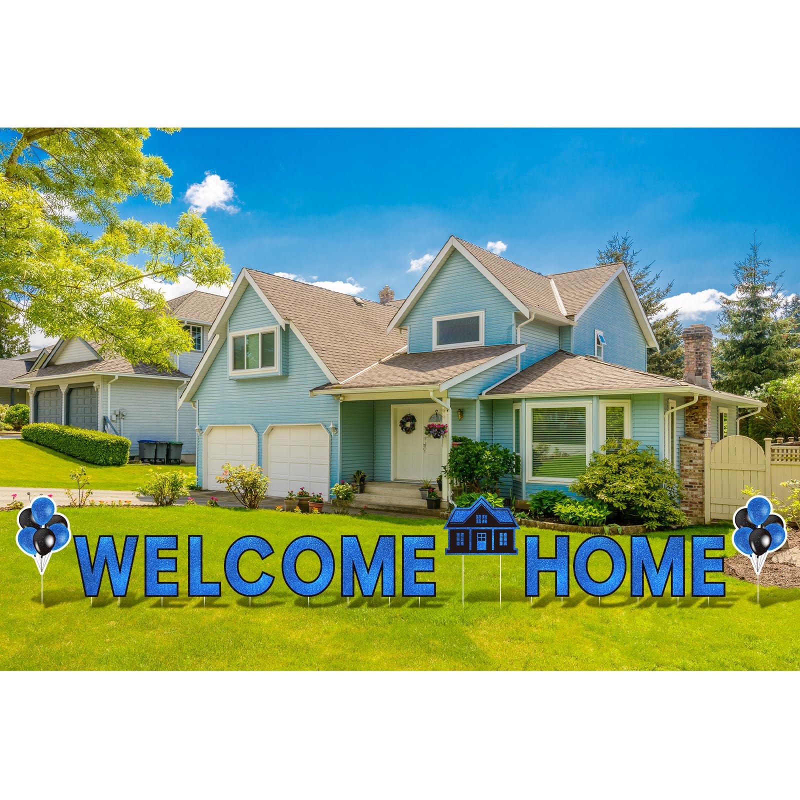 Yerliker illuminated yard at night showing glowing welcome home impact