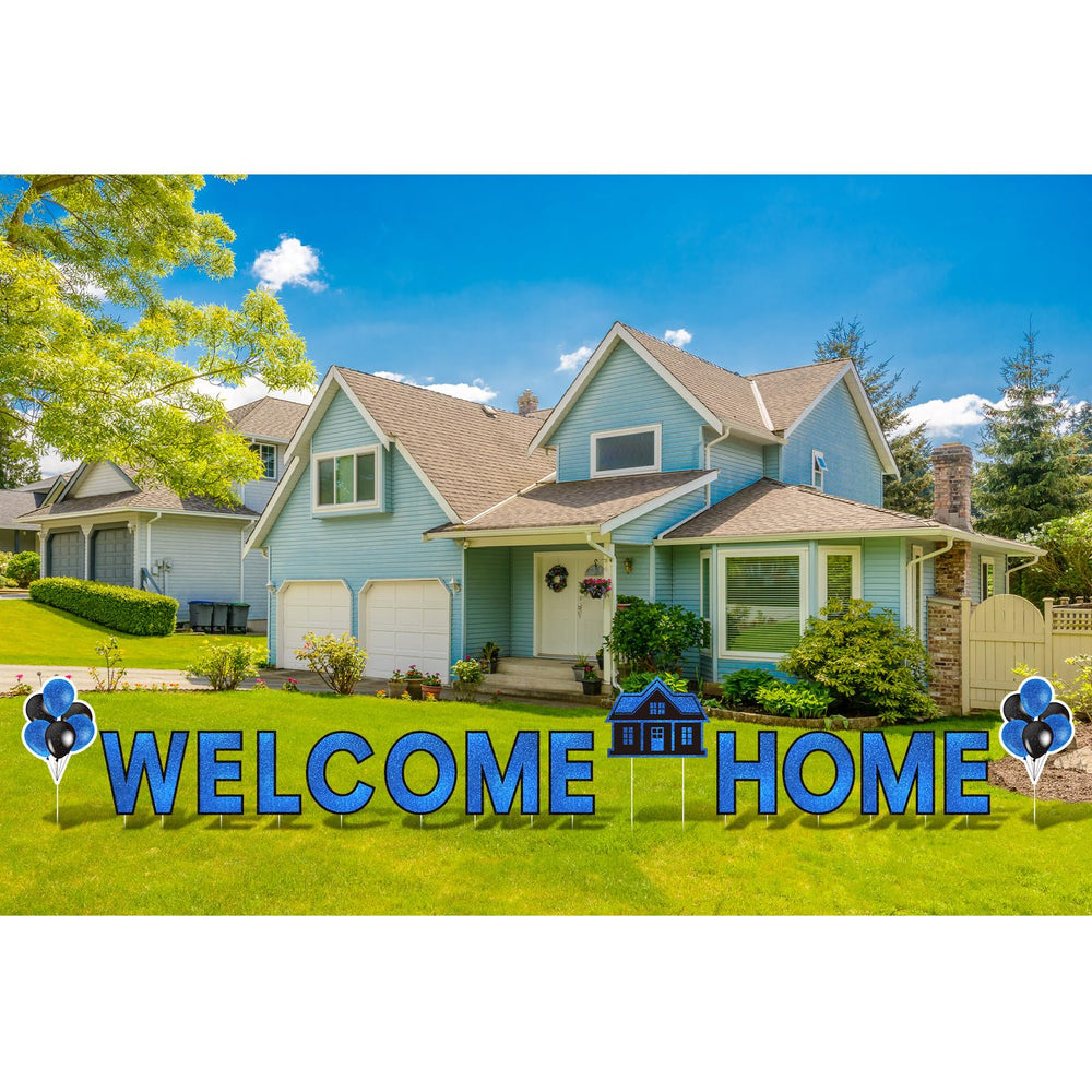 Yerliker illuminated yard at night showing glowing welcome home impact