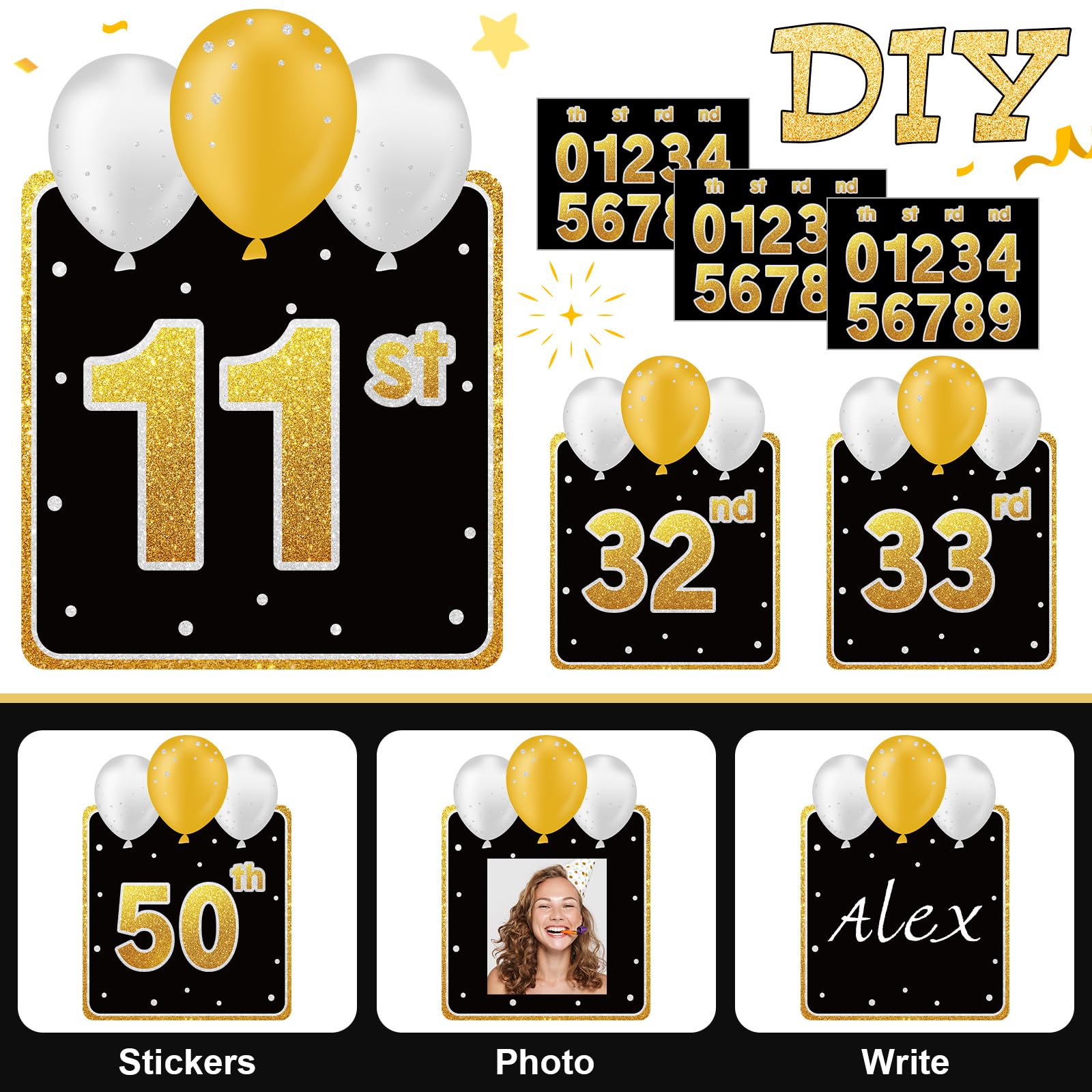 Yerliker number stickers and age board enabling easy customization
