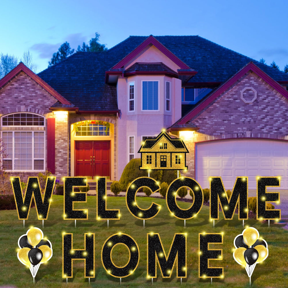 Yerliker installed welcome home sign on lawn showing festive entrance presentation
