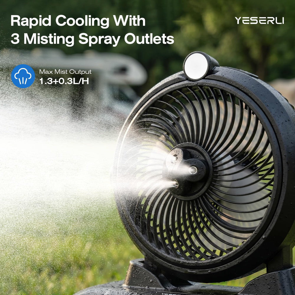 YESERLI closeup of three misting nozzles delivering wider cooling