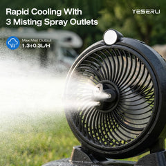 YESERLI closeup of three misting nozzles delivering wider cooling