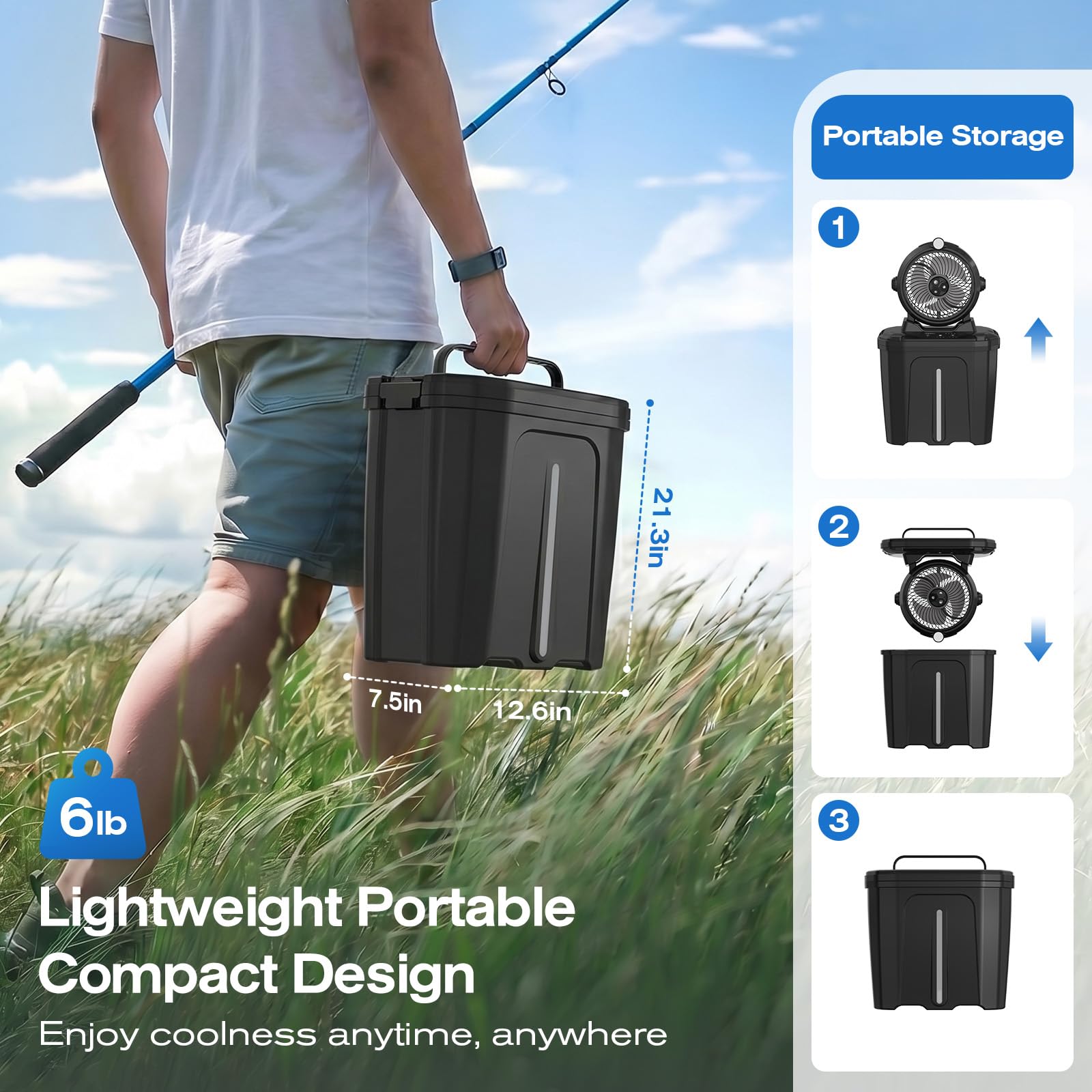 YESERLI beside a backpack showing size and weight portability benefit