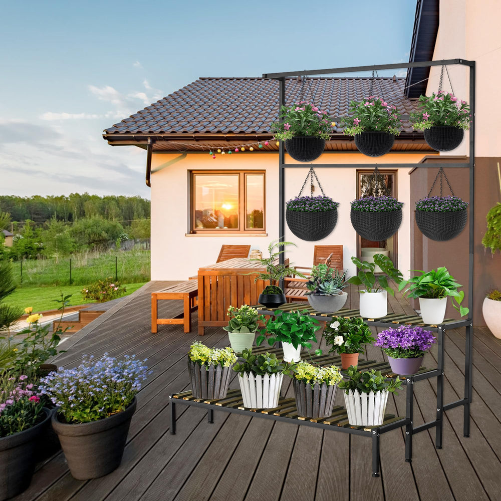 yeshine plant stand in balcony setting adding vertical greenery and space savings