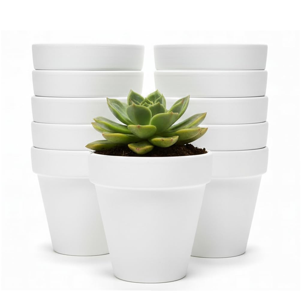 YESIACE front view of 24-pack white terracotta pots showing organized set benefit
