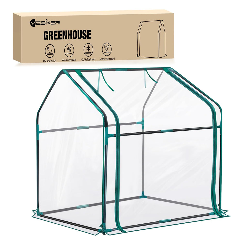 Yesker front view showing full greenhouse setup and easy plant access
