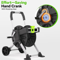 YESTAR crank handle close-up demonstrating easy rewind and reduced effort benefit