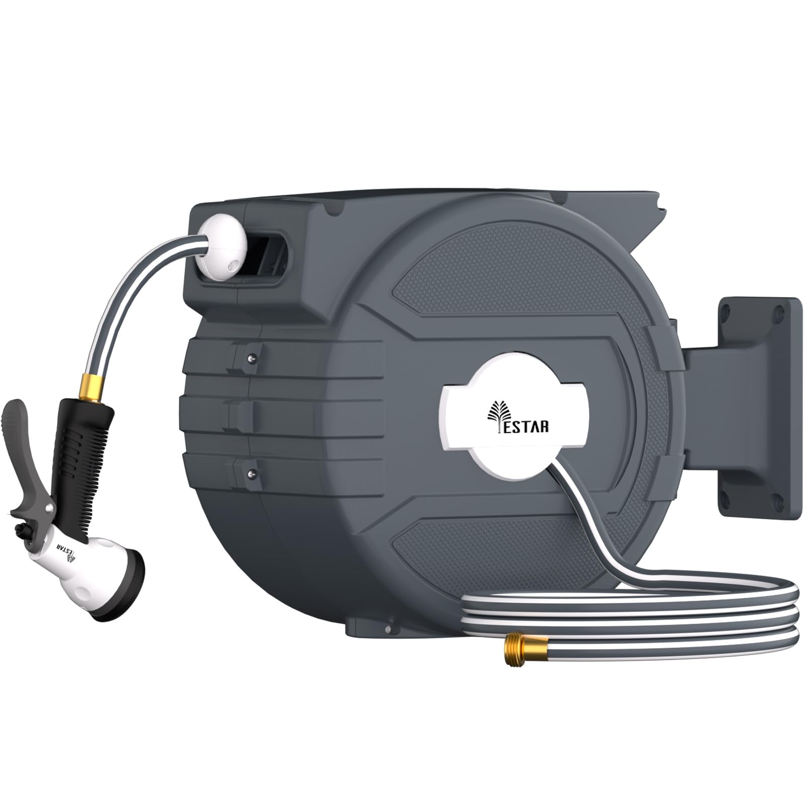 YESTAR front-mounted reel showing neat wall installation and tidy storage benefit