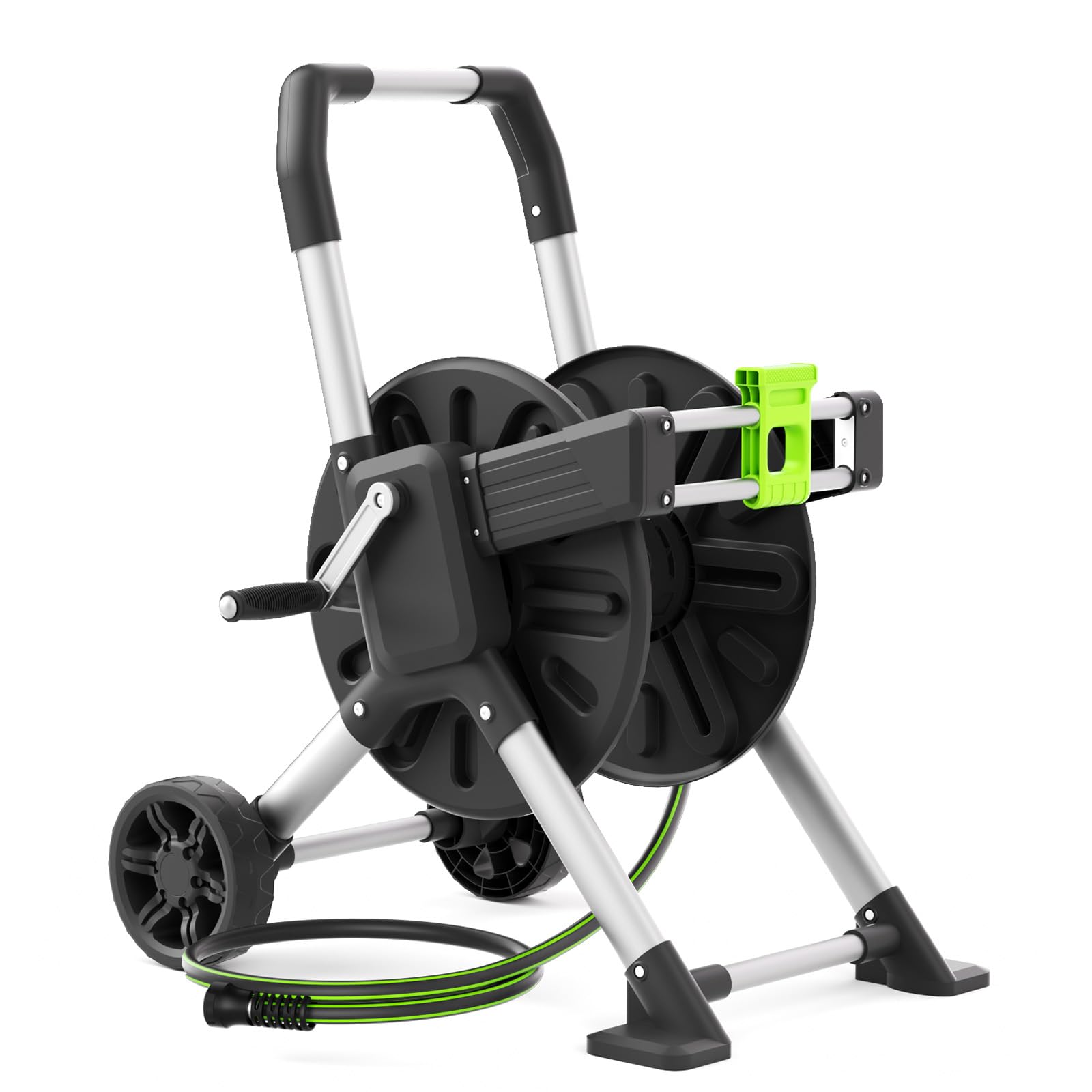 YESTAR front view of hose reel cart showing sturdy frame and reel benefit: organized storage
