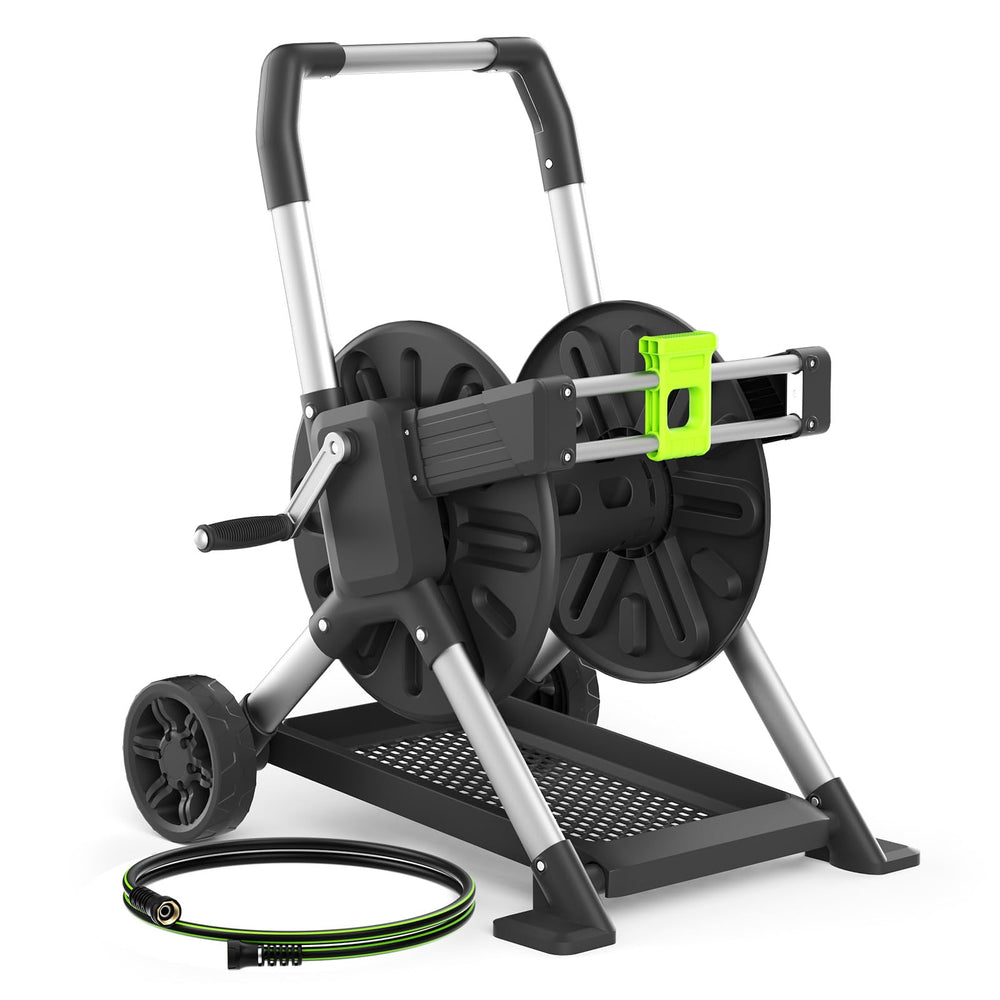 YESTAR front view of reel cart showing compact wheeled frame and reel, easy transport