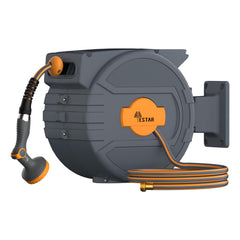 YESTAR front view of retractable hose reel showing compact storage benefit
