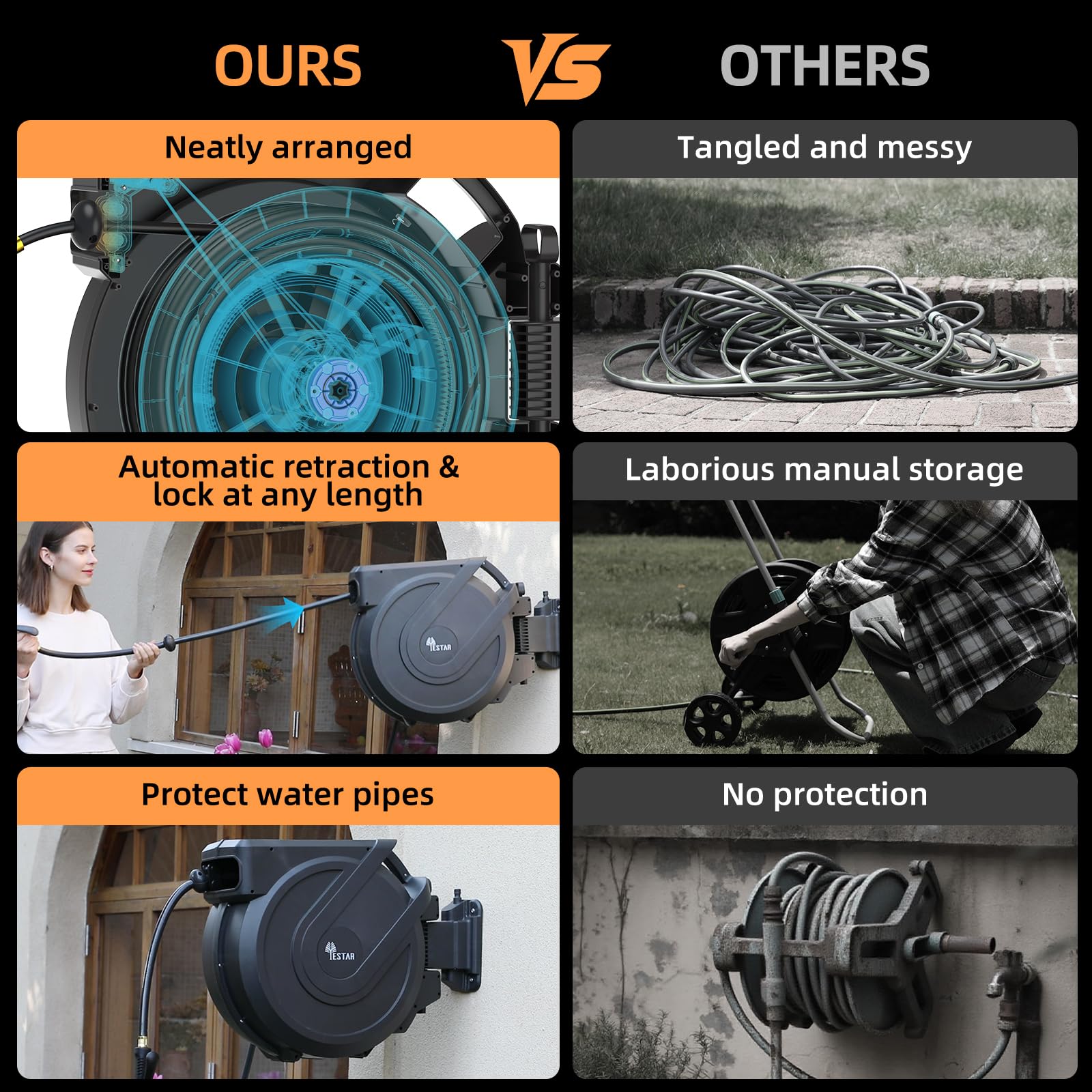YESTAR hose spread to demonstrate full 100ft reach for large yards