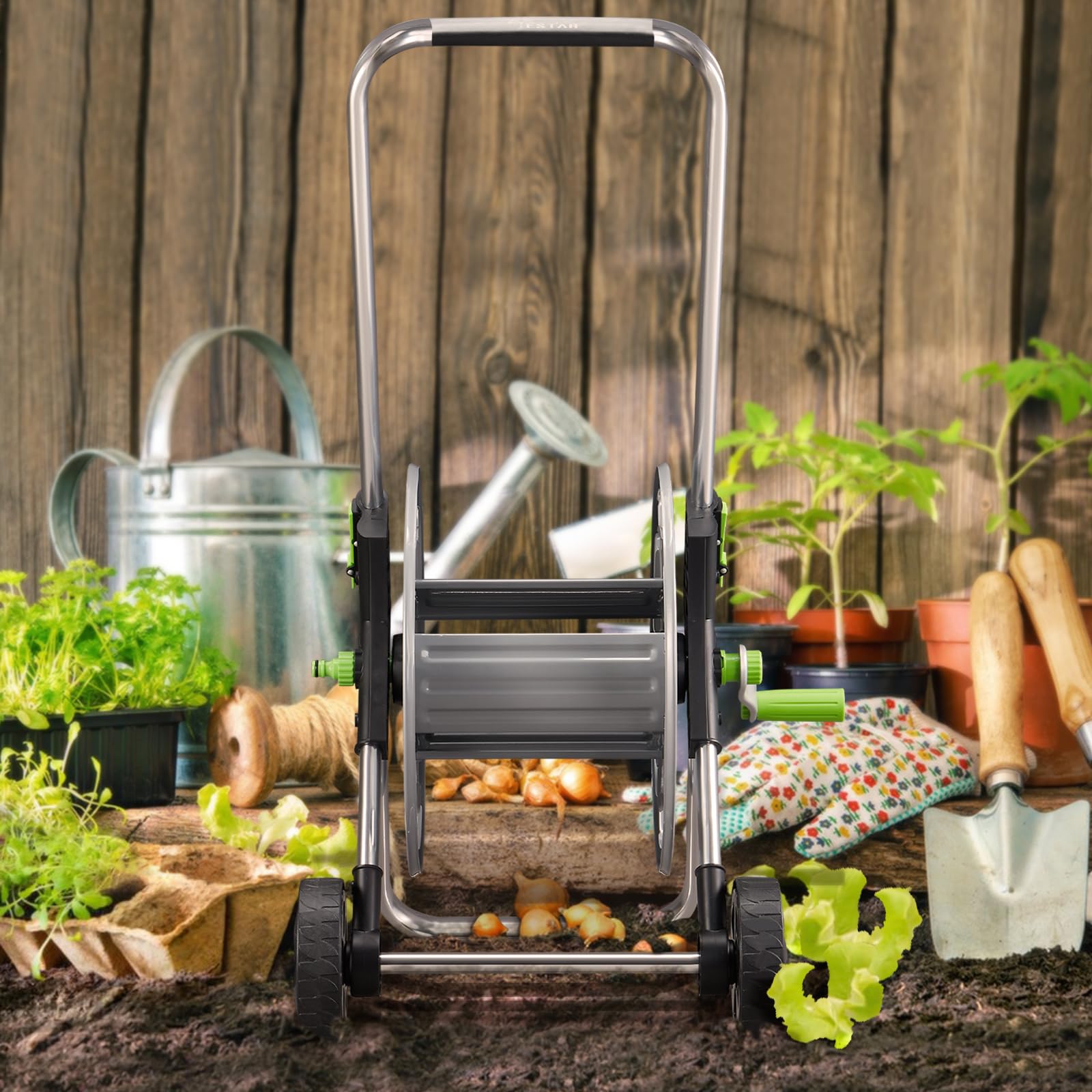 YESTAR cart next to a person for size comparison and capacity clarity
