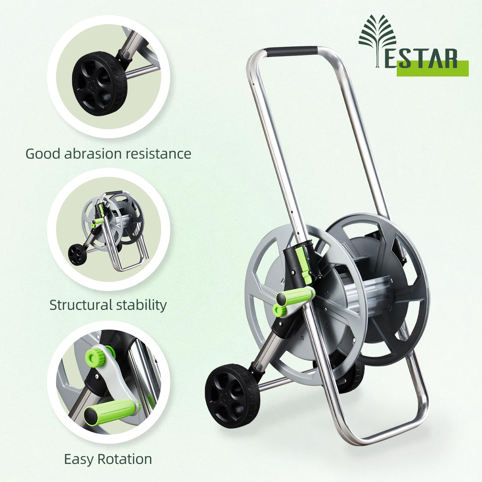 YESTAR reel cart in garden demonstrating tidy hose management and mobility