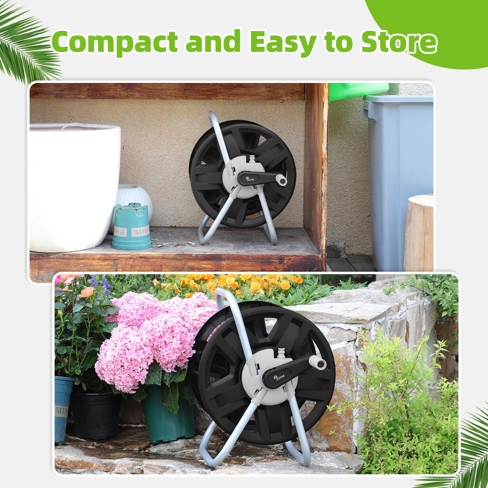 YESTAR folded reel in storage saving space in garage or shed
