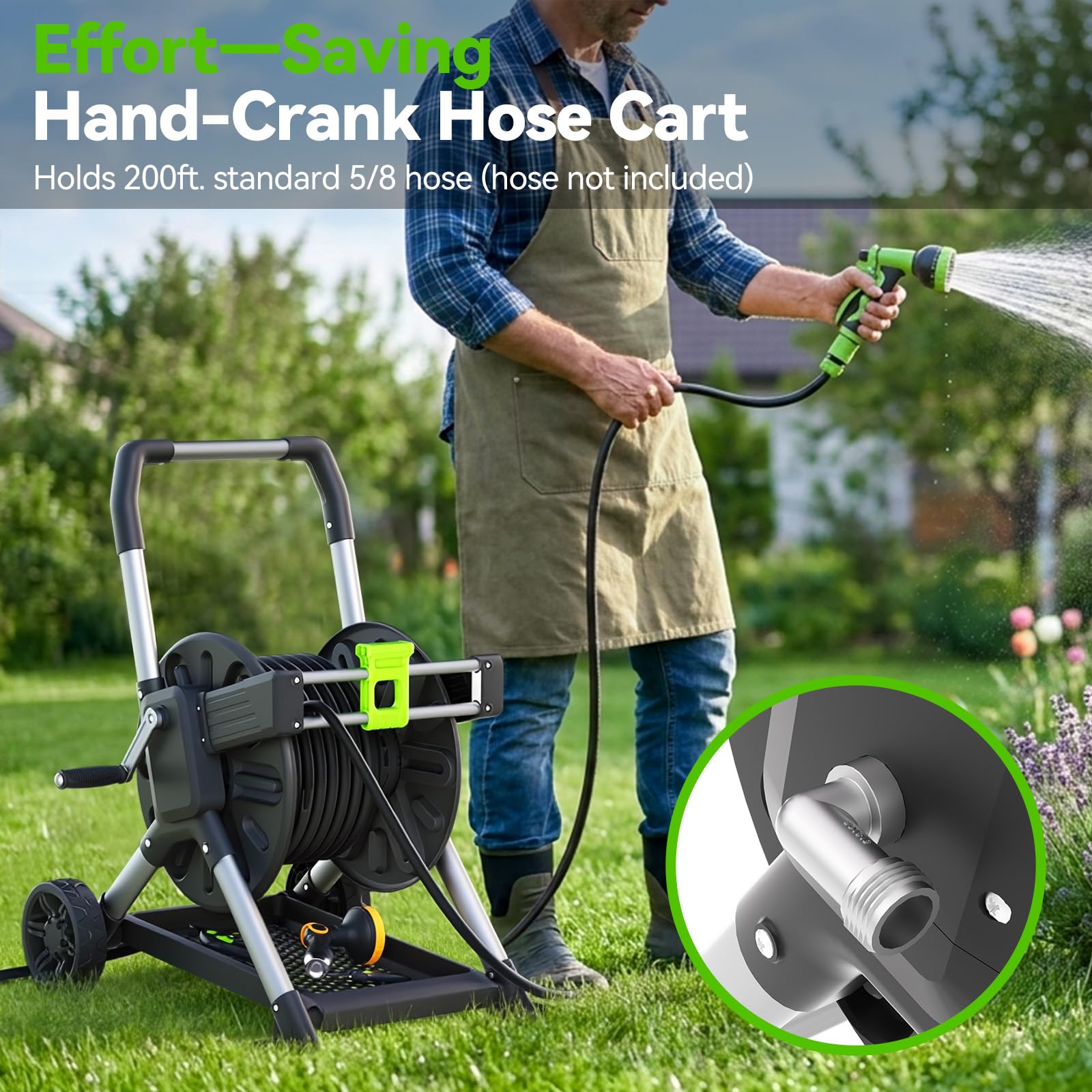 YESTAR cart on lawn in use demonstrating mobility and convenience while watering