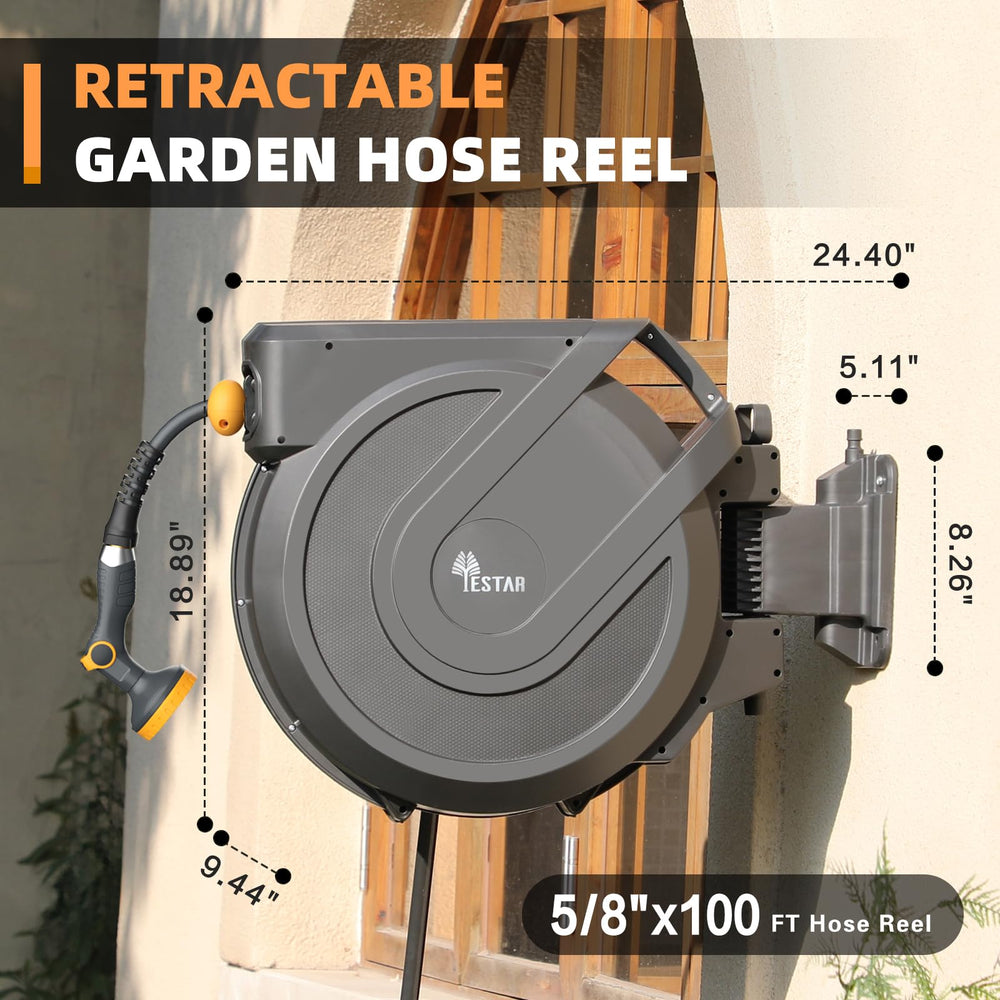 YESTAR reel mounted beside faucet showing scale and easy installation