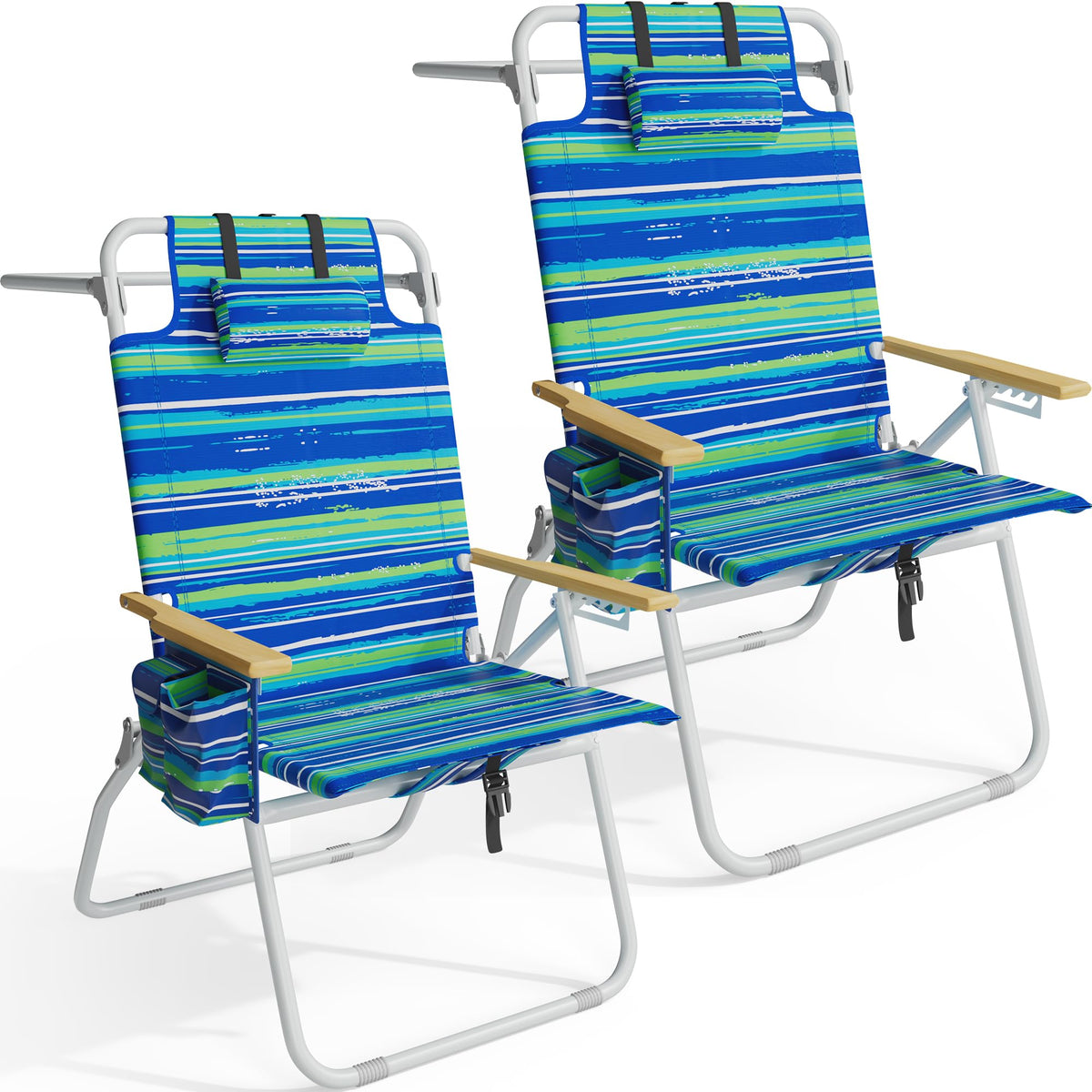Yestomo front view of 2-pack chairs showing striped design and high seat benefit