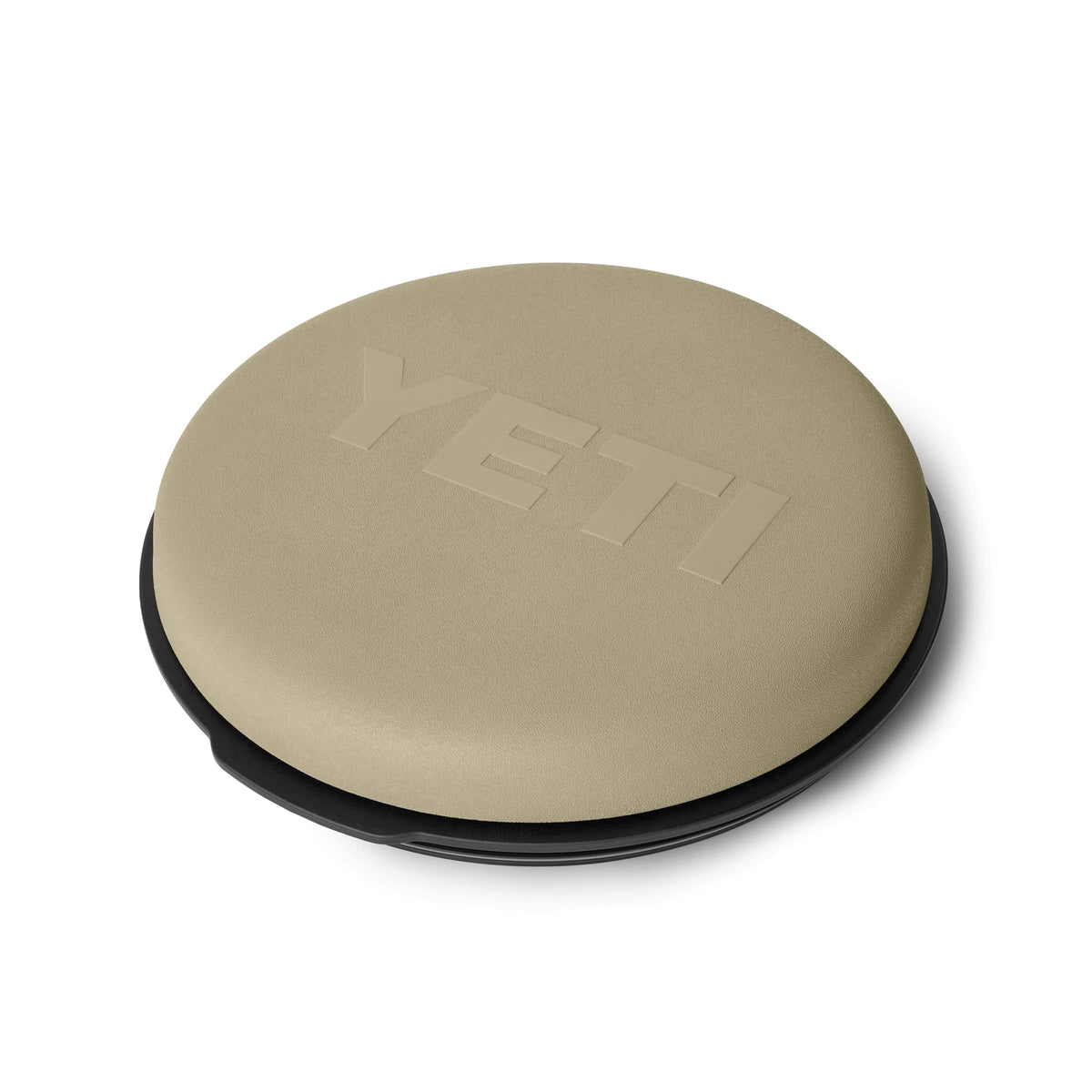 YETI front view of tan LoadOut bucket showing cushioned seat and durable build for comfortable sitting