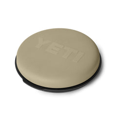 YETI front view of tan LoadOut bucket showing cushioned seat and durable build for comfortable sitting