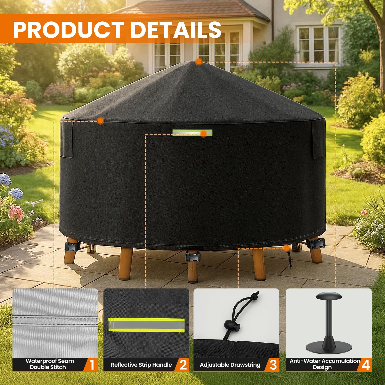 Yexcend central support pole lifting cover into a peak to prevent water pooling on table
