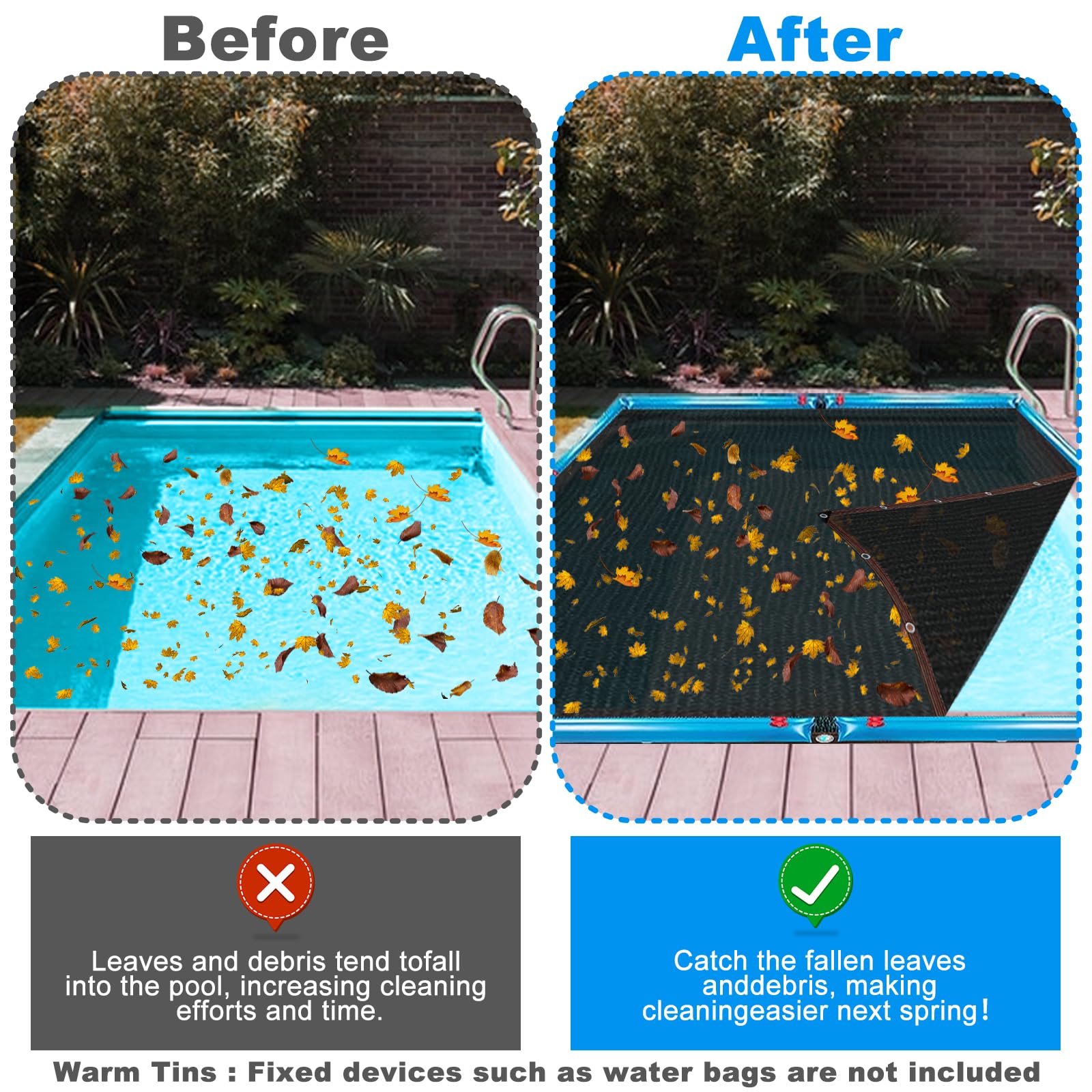 YEXEXINM net installed over rectangular pool reducing cleanup time