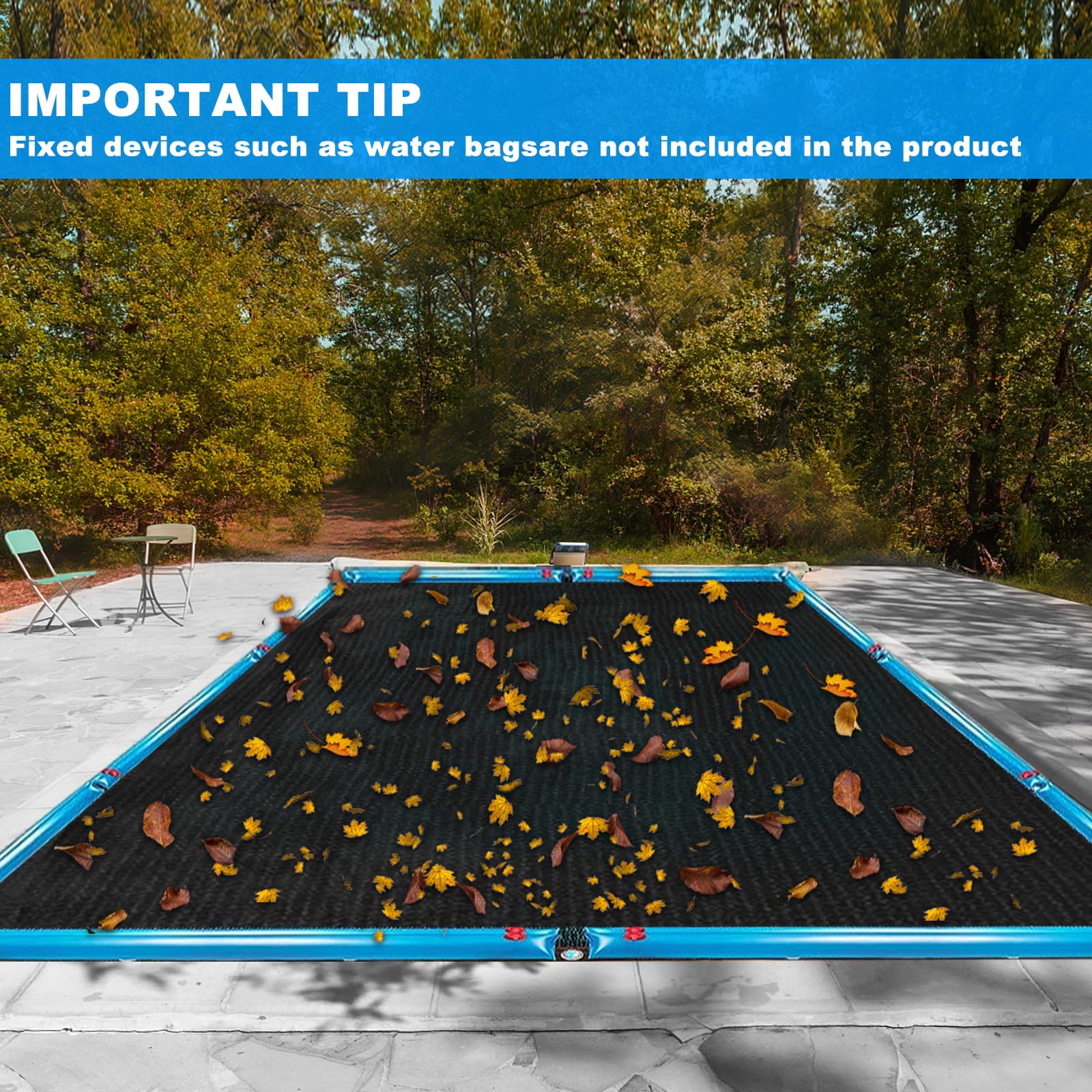 YEXEXINM net installed over pool demonstrating leaf capture and cleaner water