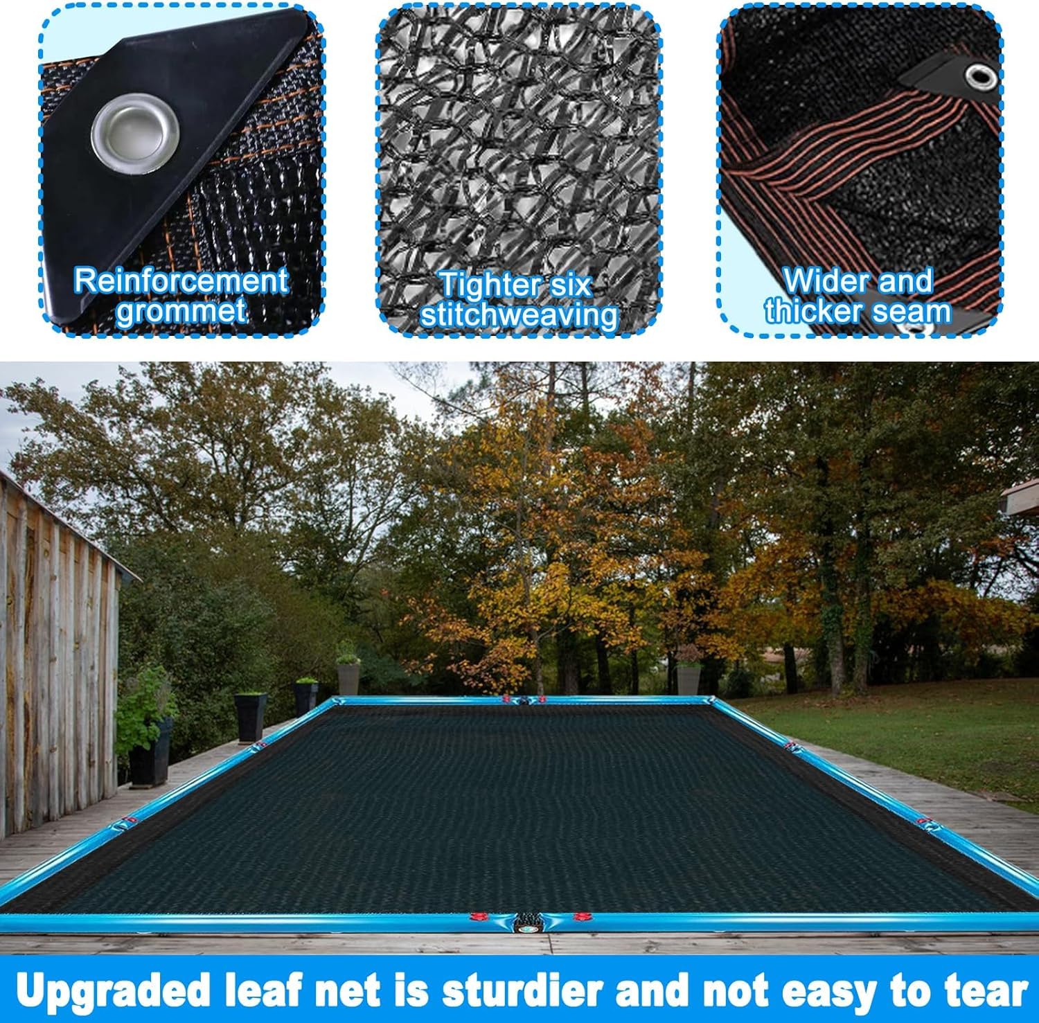 YEXEXINM net installed over rectangular pool showing easy protection benefit