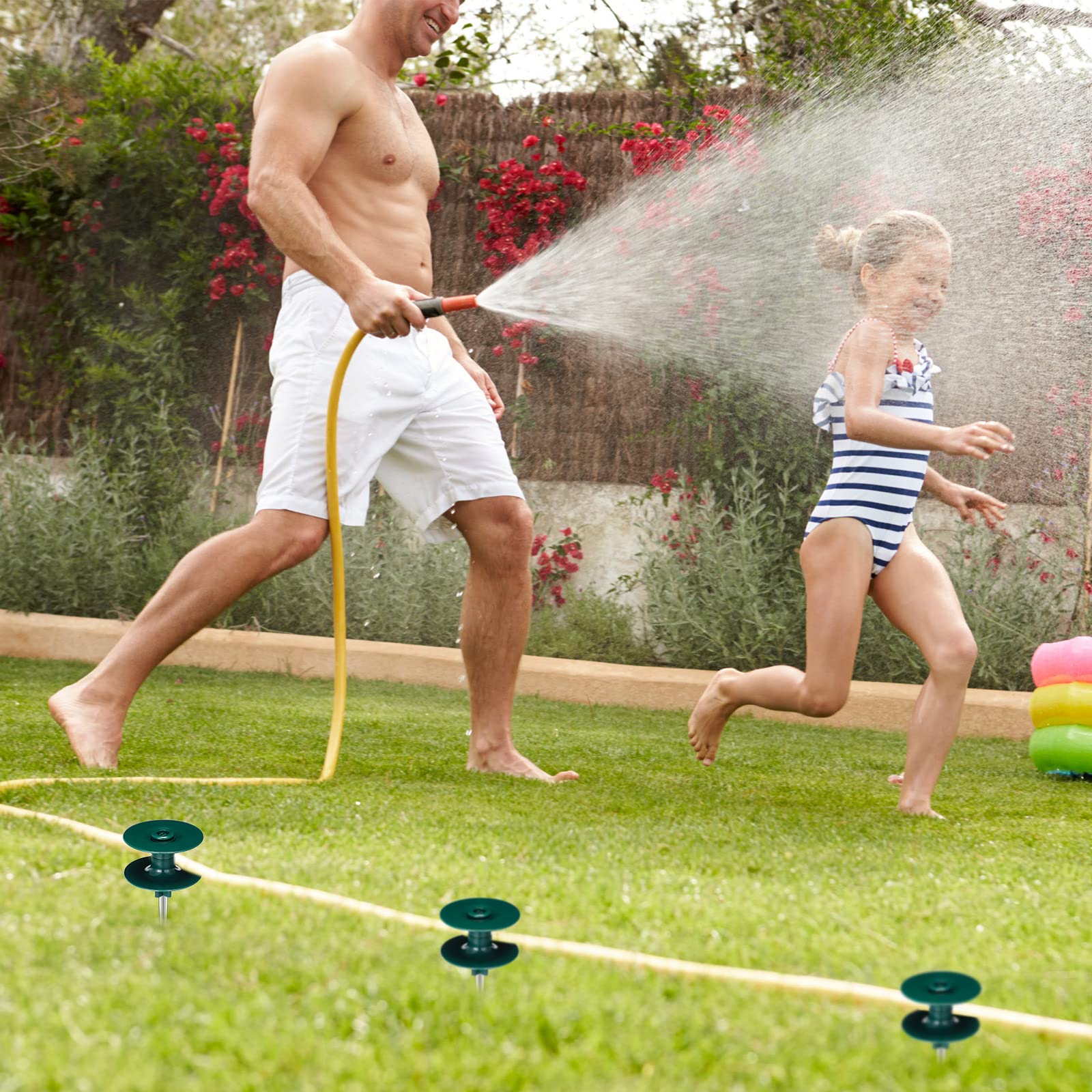 Yexiya lifestyle scene of watering with guides protecting garden beds