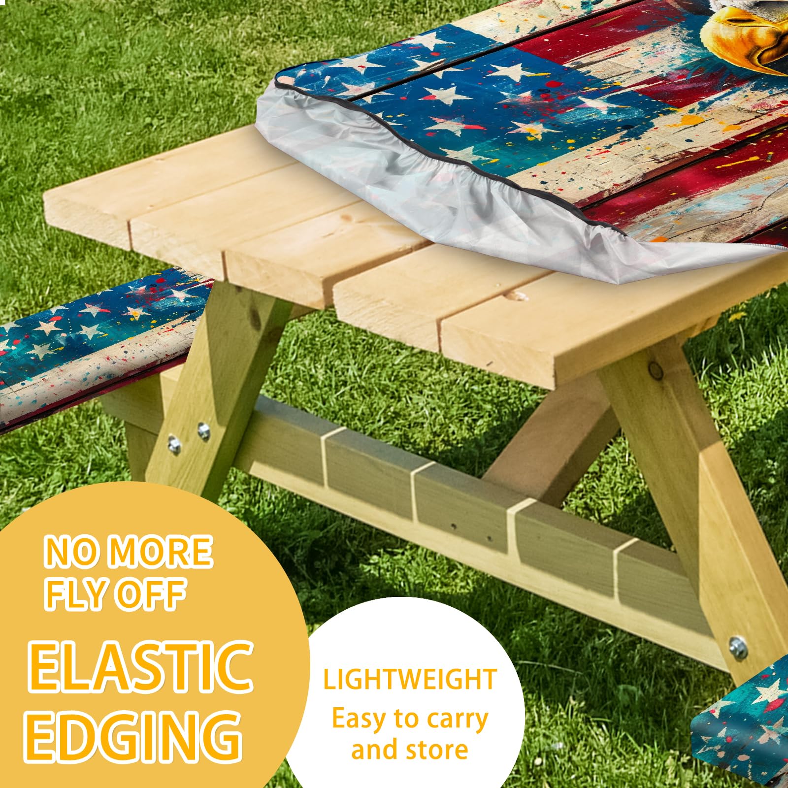 YEYE JUICE bench cover hem and elastic detail keeping covers windproof