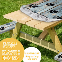 YEYE JUICE bench cover fitted on bench showing secure fit and spill protection