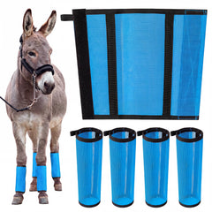 Yeyeplum front view of blue donkey fly boots showing full-leg coverage benefit