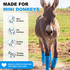 Yeyeplum fly boots worn by donkey in pasture showing reduced fly irritation benefit