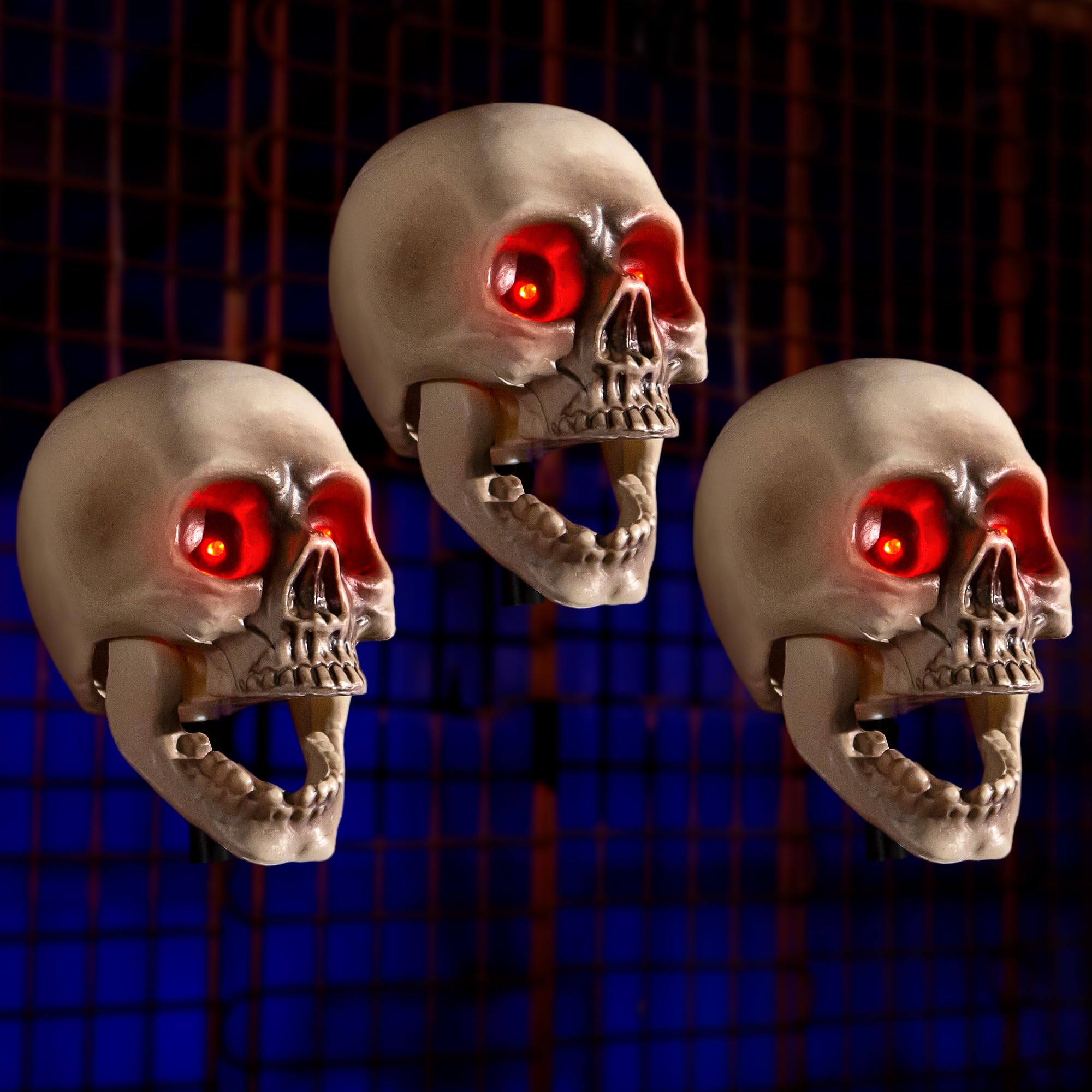 YFFSMYA front view of skull head showing red eyes and mouth, draws attention in displays