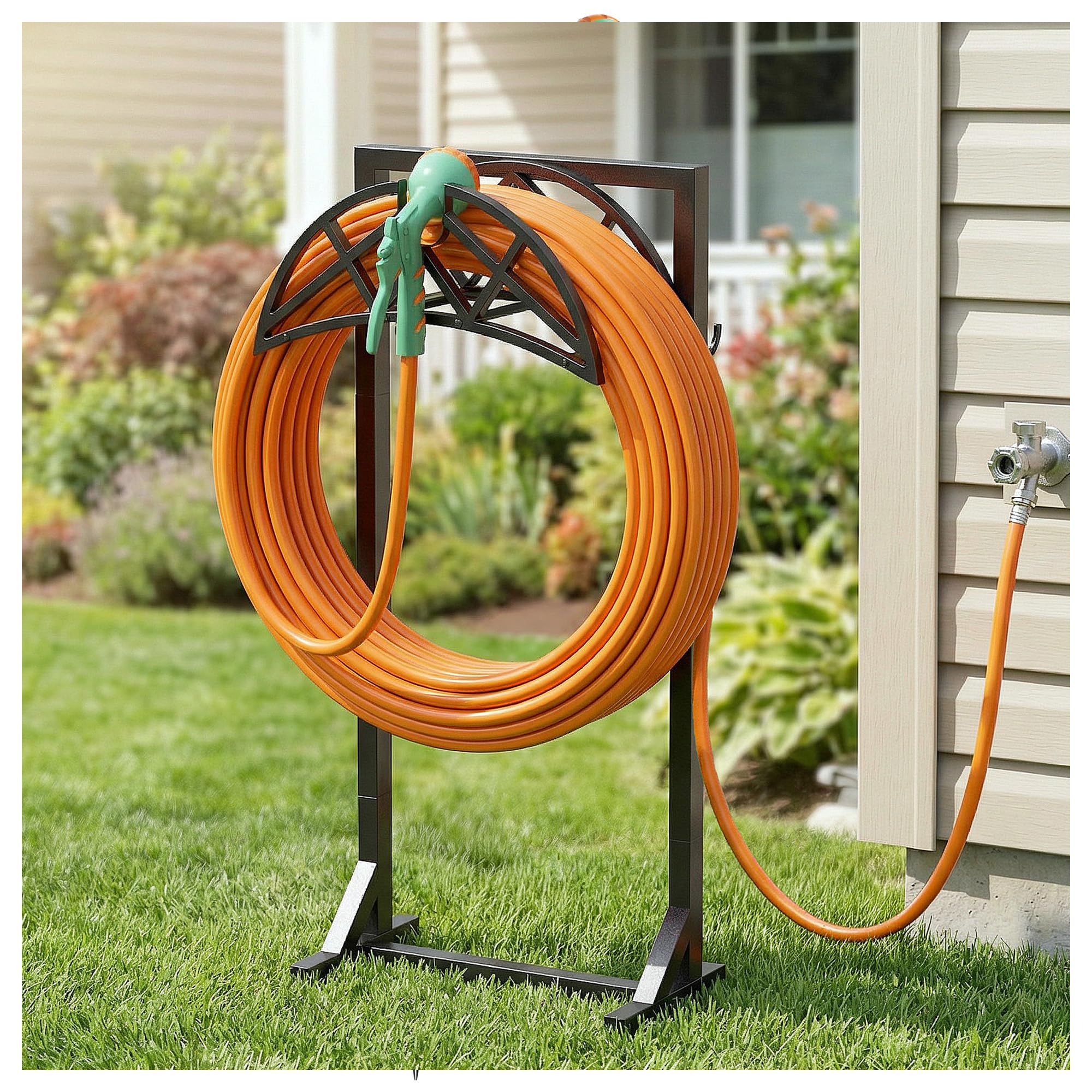 YFFSRJDJ base and lengthened ground stakes anchoring into lawn for steadiness