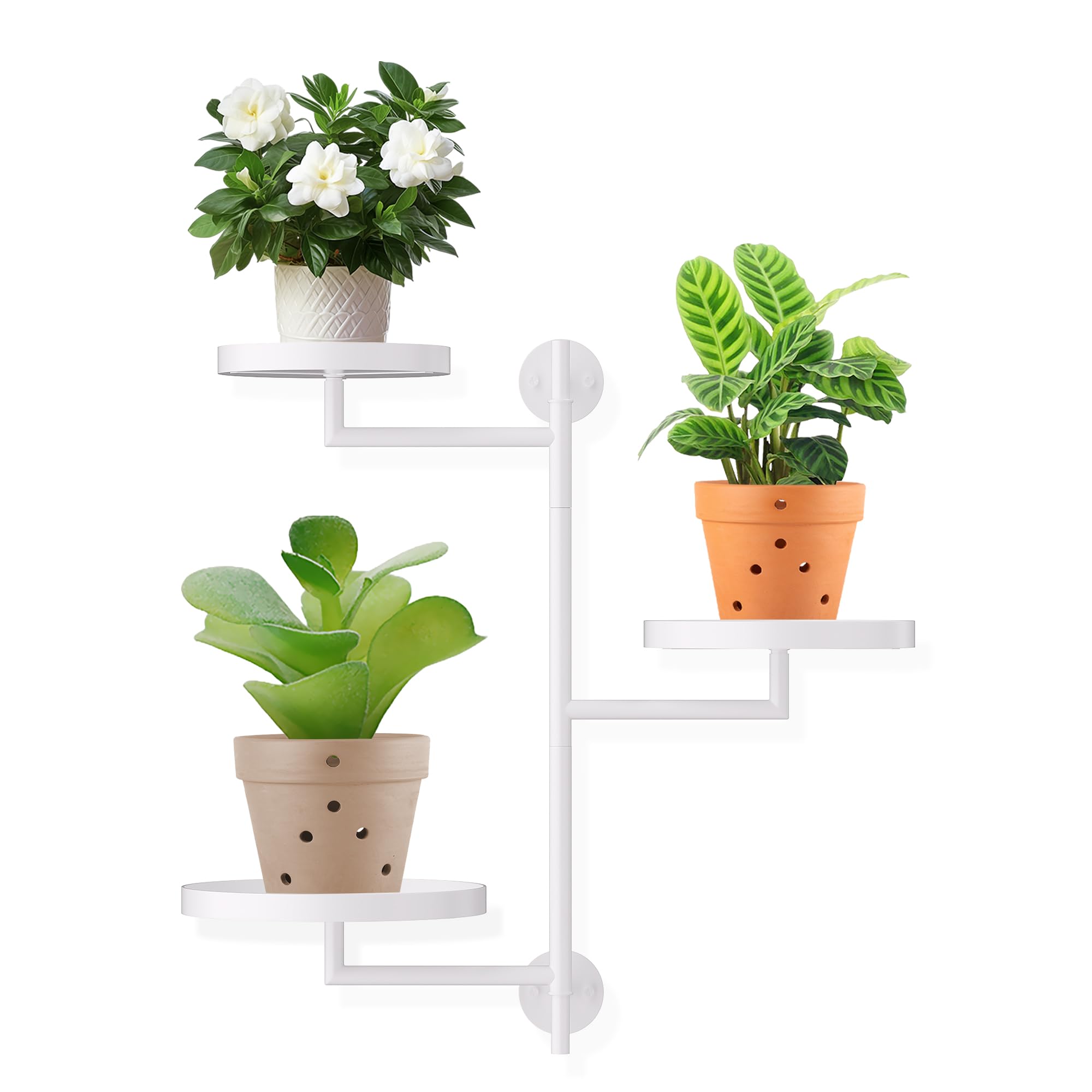 YFFSRJDJ front view of white three-tier plant shelf showing tidy vertical display benefit