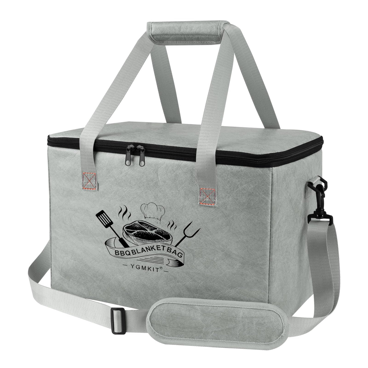 YGMkit front view showing bag shape and zipper, keeps meat warm