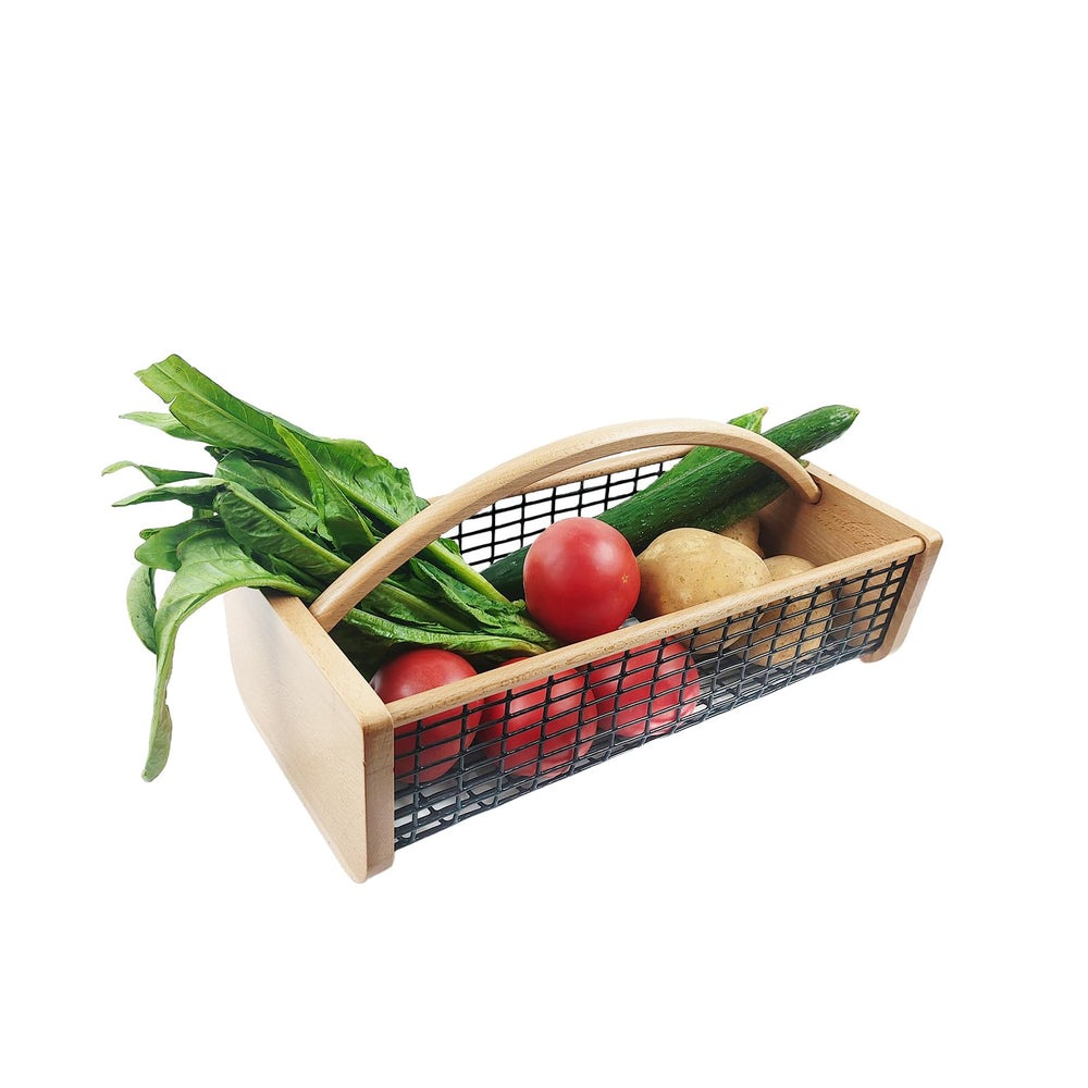 YHAOZE front view of harvest basket showing sturdy frame and mesh for easy carrying