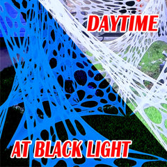 YHFUISK close-up of embroidered polyester lace texture showing glowing strands under UV