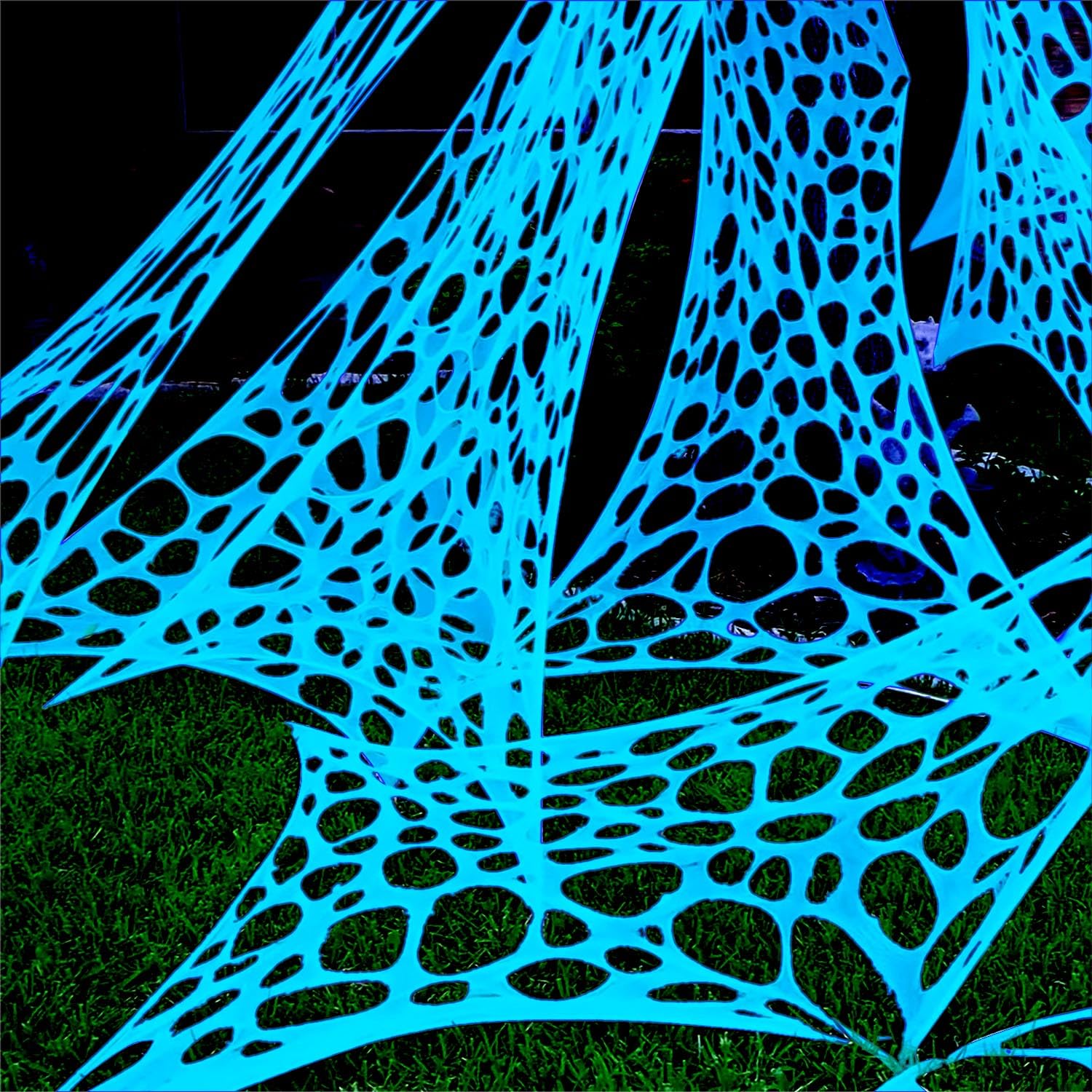 YHFUISK front packaging showing giant blue spider web and included lights for instant impact
