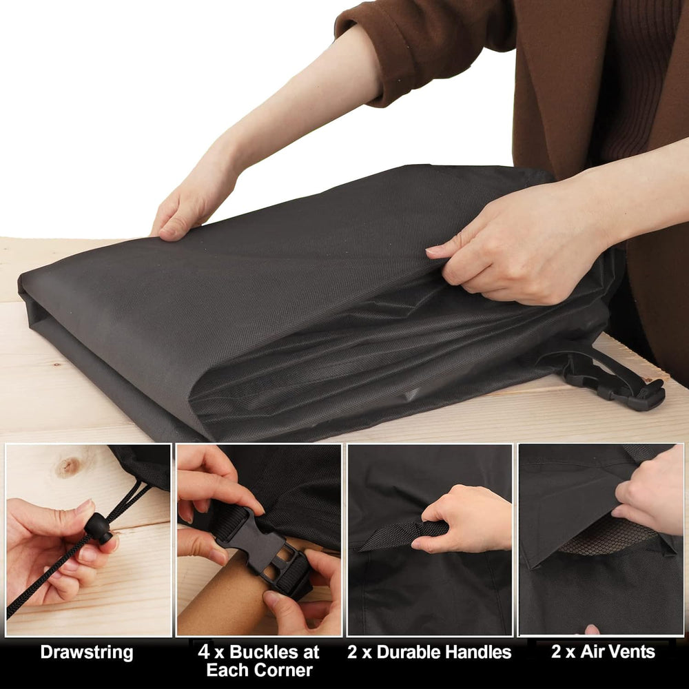 YHINGG drawstring and buckle detail securing cover against wind