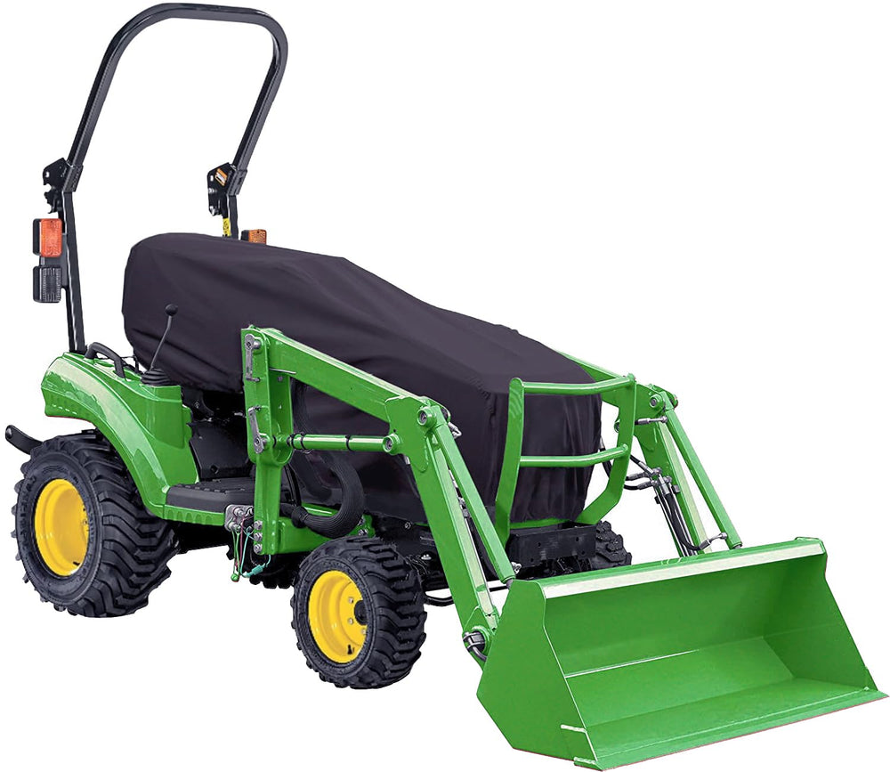 YHINGG front view showing cover fitted to tractor, protecting controls and hood