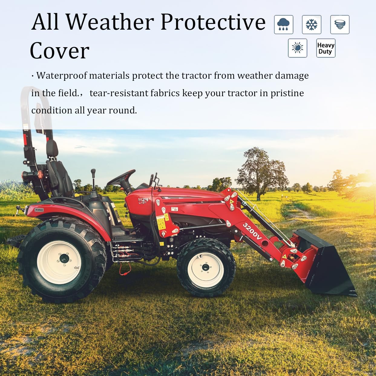 YHINGG cover size comparison showing scale on tractor for correct fit benefit