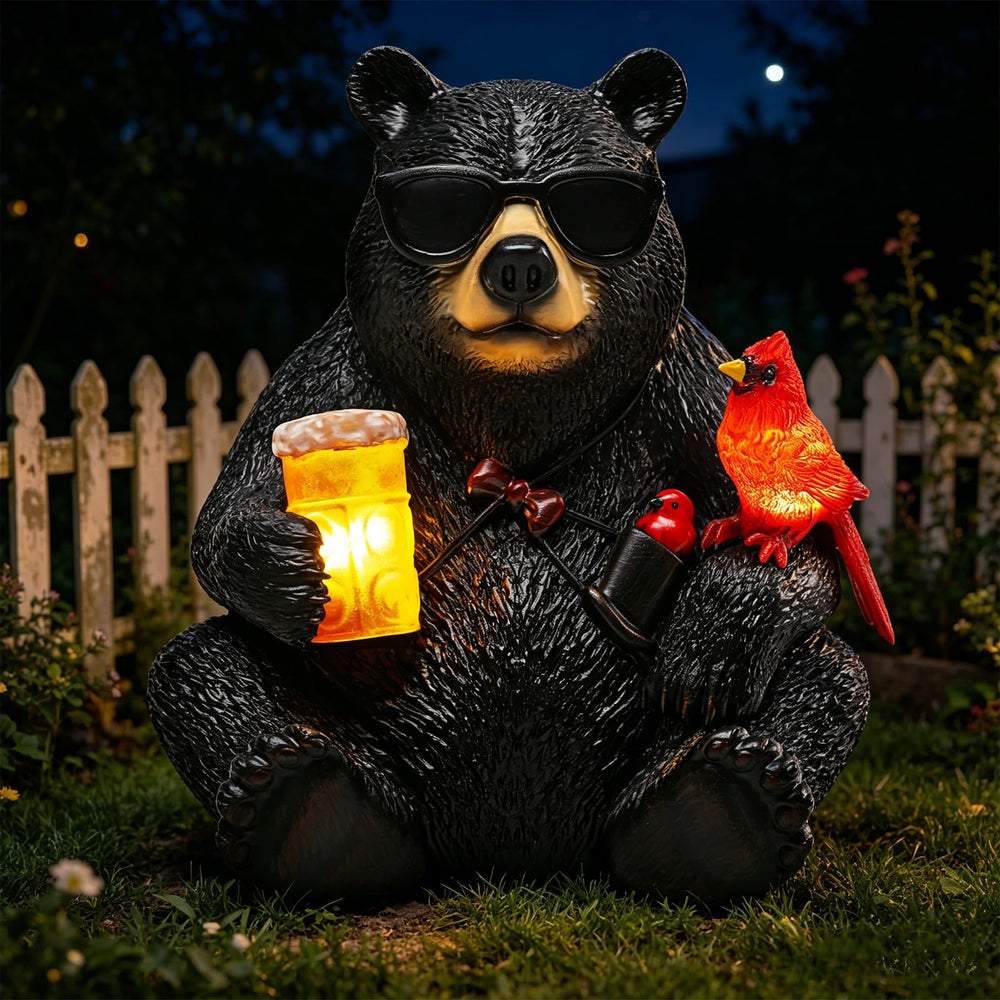 YHSOLAR bear statue side profile highlighting resin texture and details