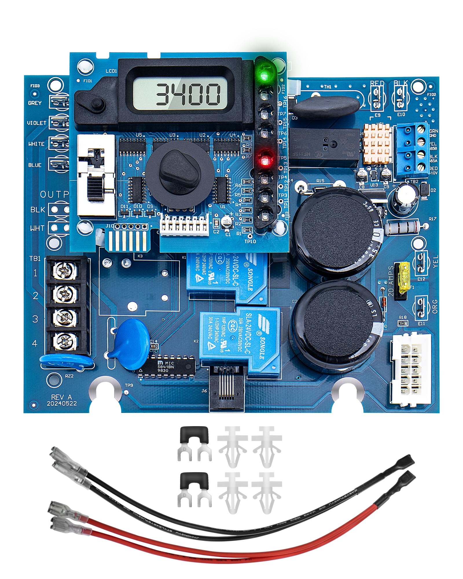YHTIMIOX GLX-PCB-RITE front assembly showing full replacement board and benefit of restoring control