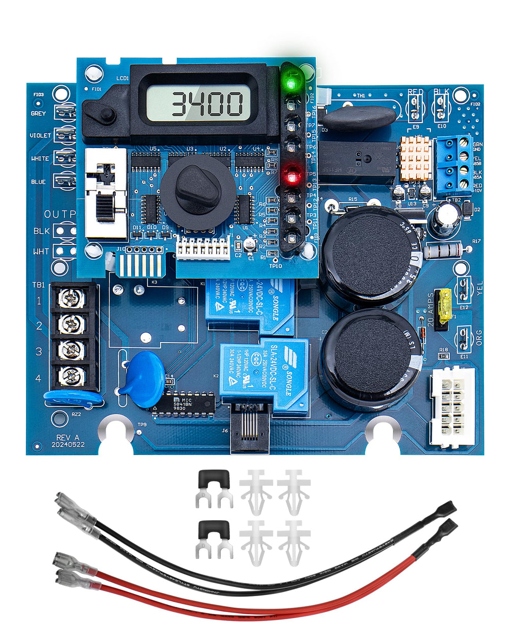 YHTIMIOX GLX-PCB-RITE front assembly showing full replacement board and benefit of restoring control