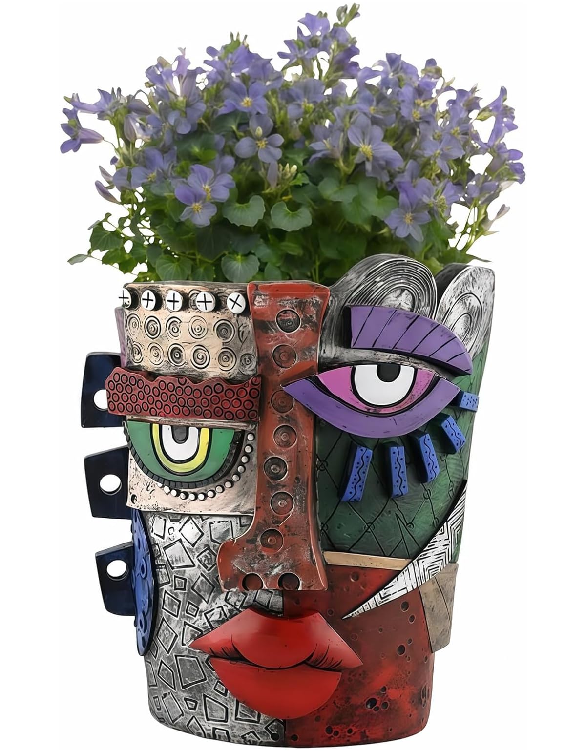 Yhupl front view showing colorful Picasso face and bold decor impact
