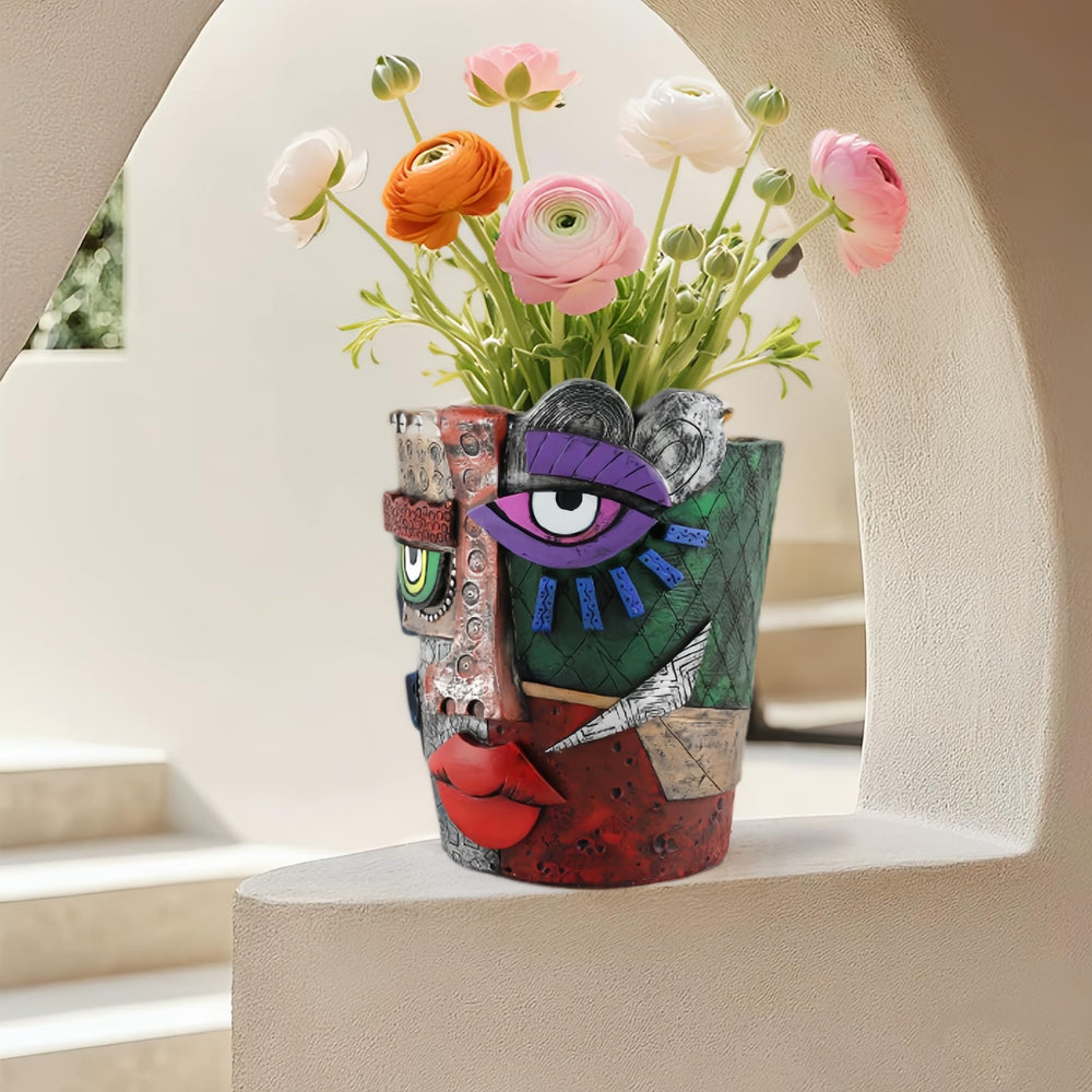 Yhupl staged on bookshelf adding vibrant artful accent to room